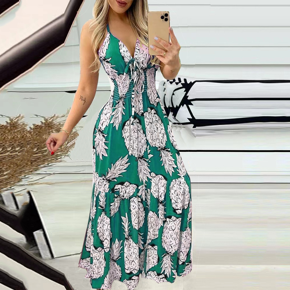 Women's Halter Strapless High-Waist Floral Print Maxi Dress