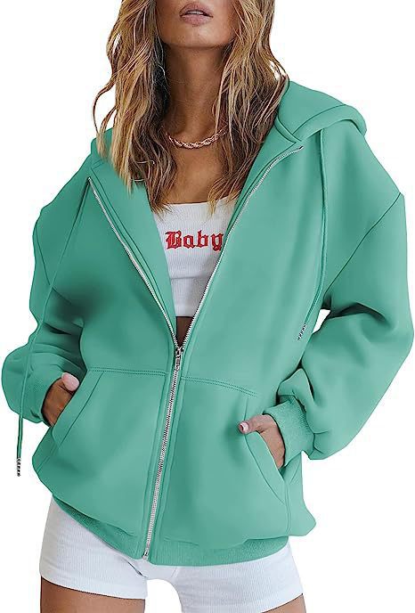 Women's Minimalist Solid Print Zip-Up Hoodie