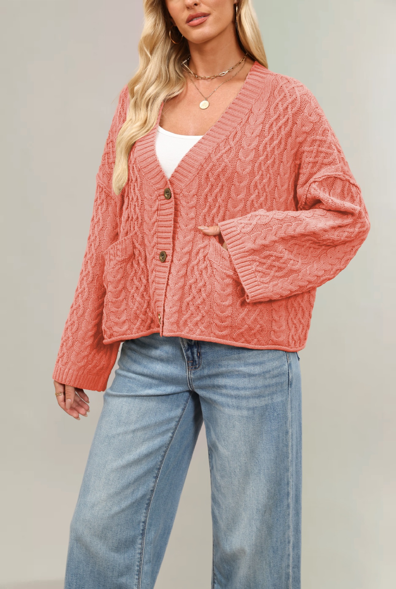 Cable-Knit Loose Solid Cardigan