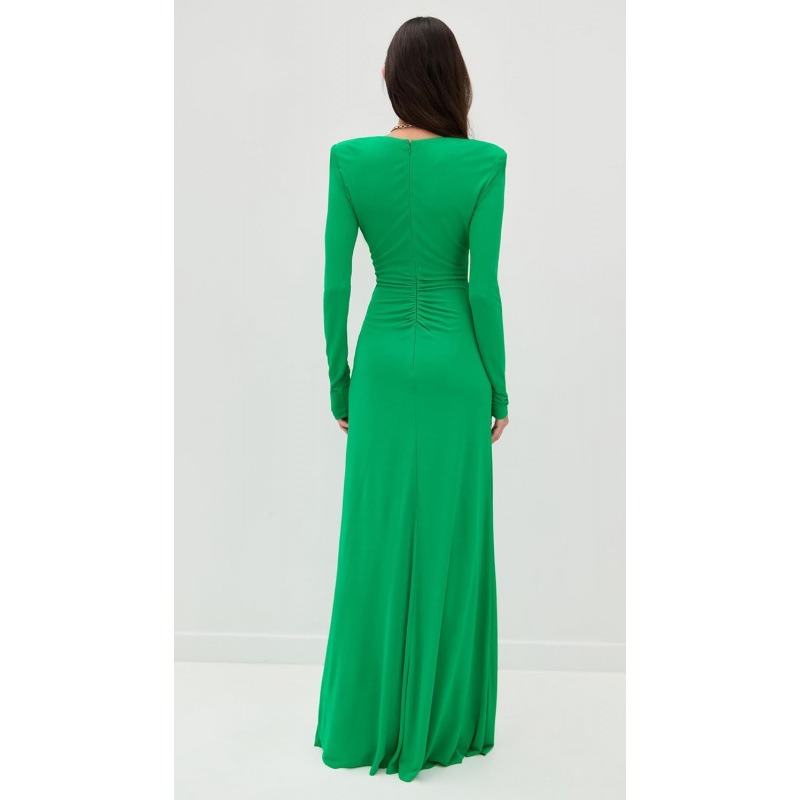 V-Neck Slim Fit Bodycon Midi Dress Long Sleeve Twist Front Elegant Party Dress