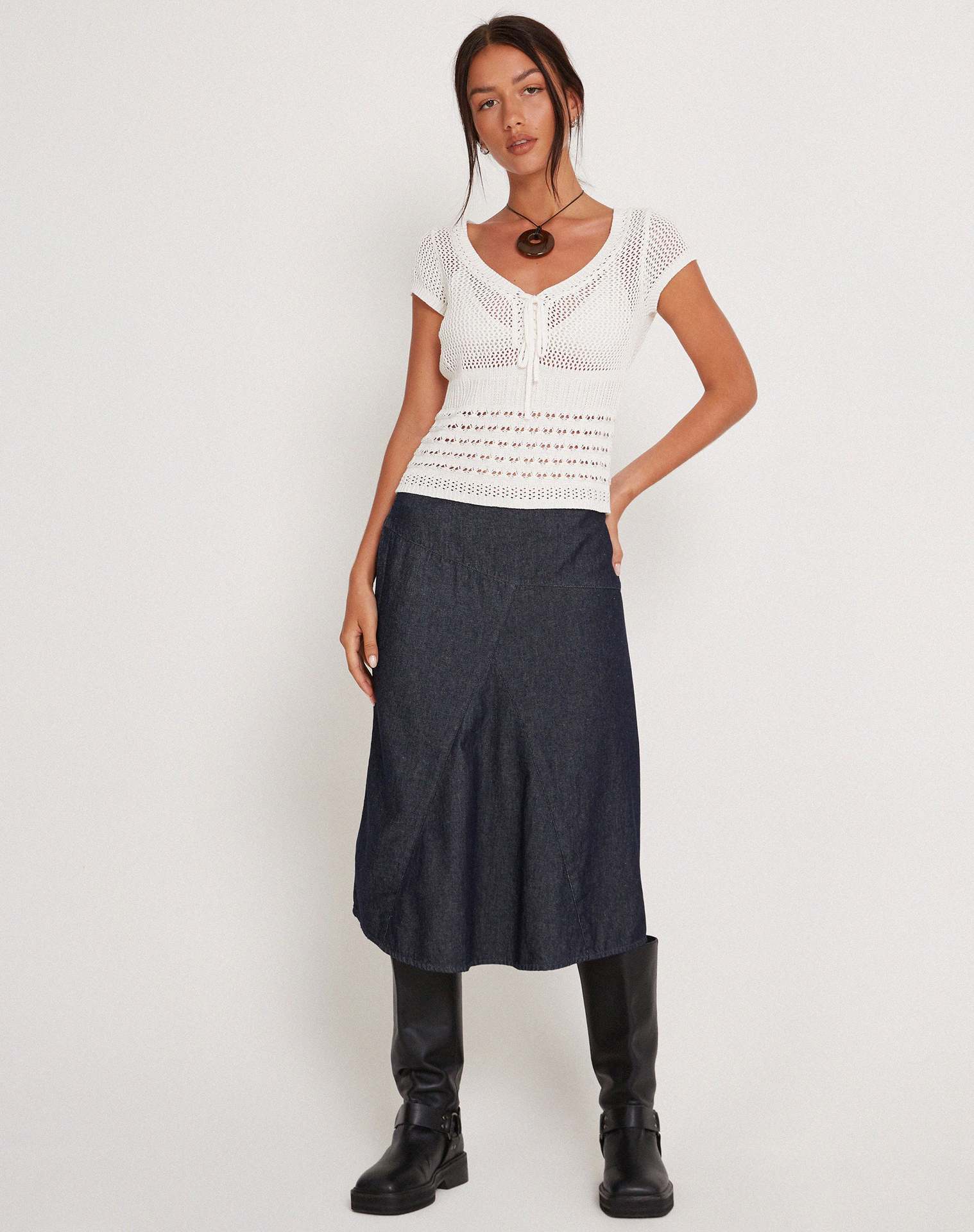 Women's V-Neck Hollow-Out Short-Sleeve Slim Knit Top
