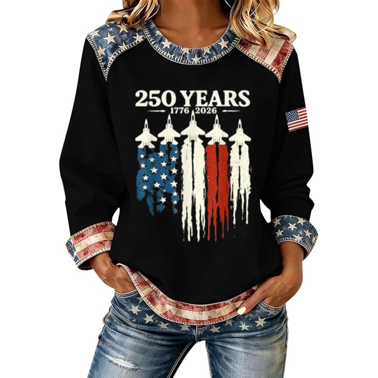 Women's American Flag Print Crewneck Sweatshirt