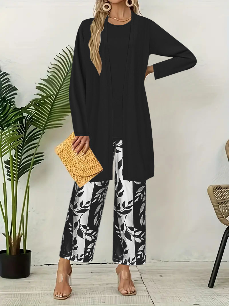 TUME Plus Size Floral Print 3-Piece Set with Jacket, Vest & Pants