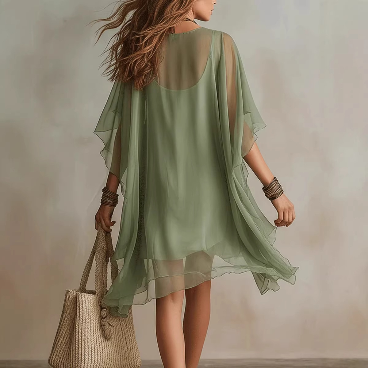 V-Neck Chiffon Dress Loose Beach Cover-Up