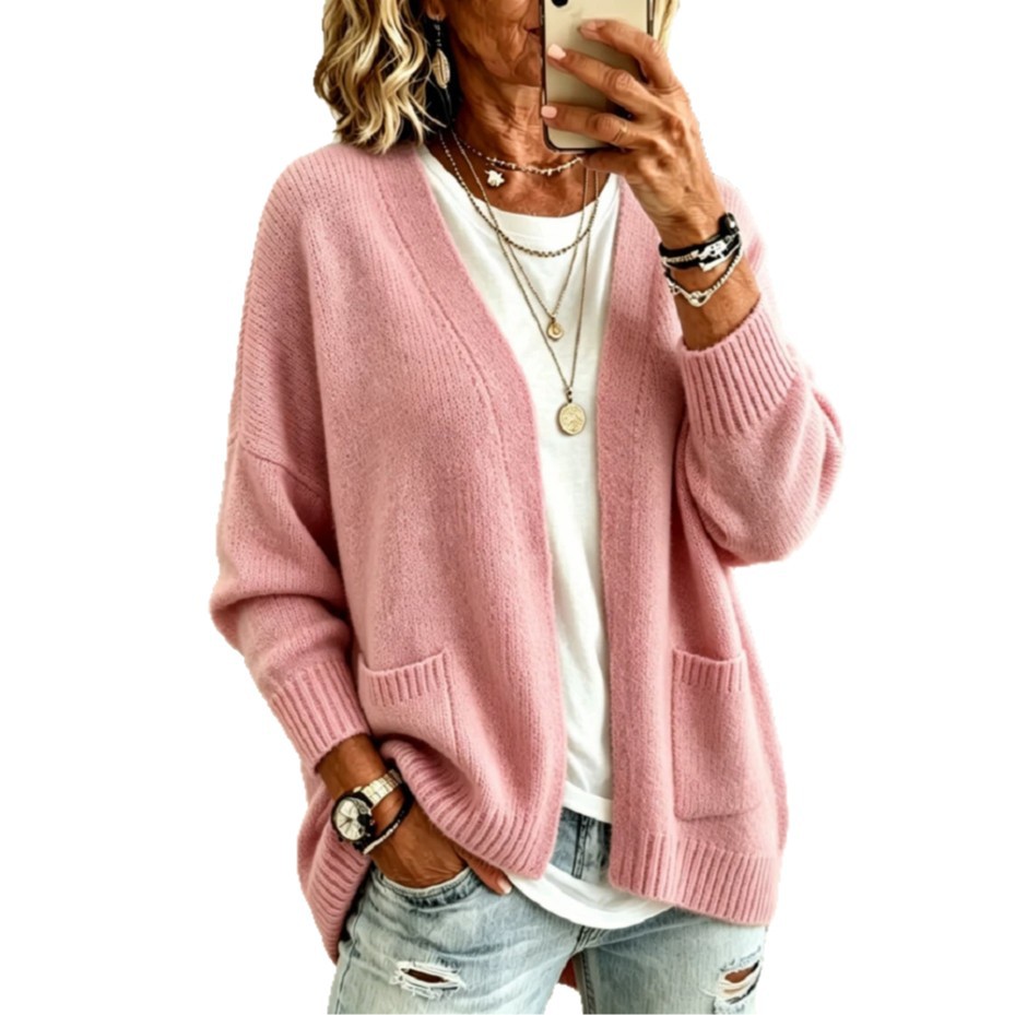 Soft Solid Color Cardigan Sweater Women's Loose Relaxed Knit Outerwear