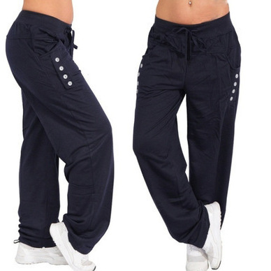 Women's Solid Color Drawstring Casual Loose Straight-Leg Pants