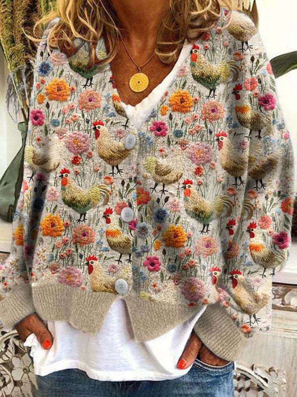 Abstract Print Open-Front Cardigan Sweater