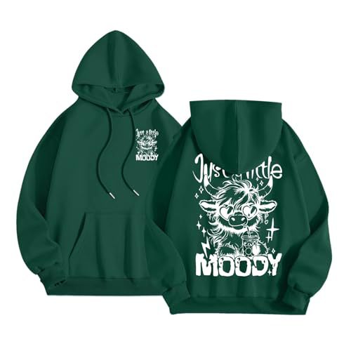 Women's Moody Letter Print Hoodie with Bull Head Sunglasses Graphic