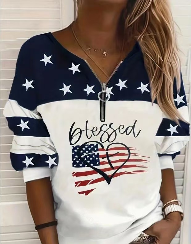 Women's Half-Zip Colorblock Striped Long-Sleeve Sweatshirt