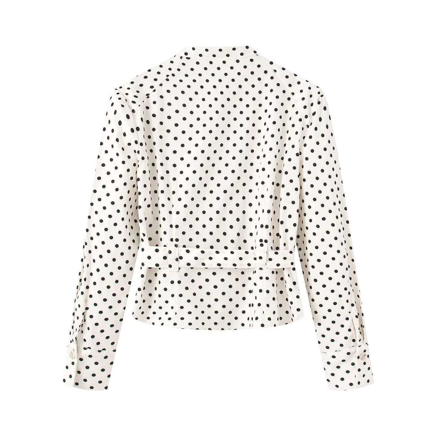 Women's Polka Dot Stand Collar Shirt and Pants Set