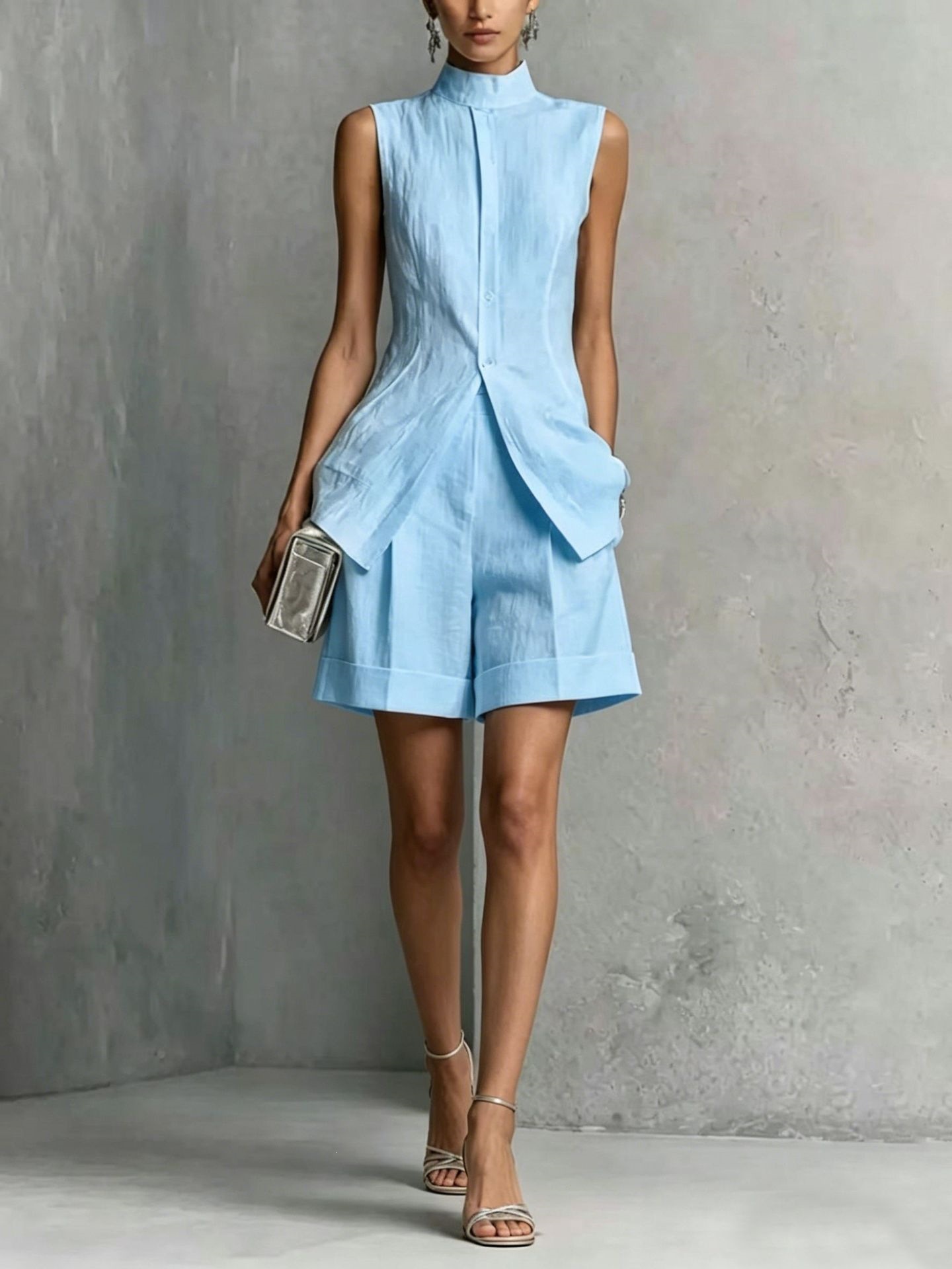Women's Drapey Solid Sleeveless Top and Shorts Set