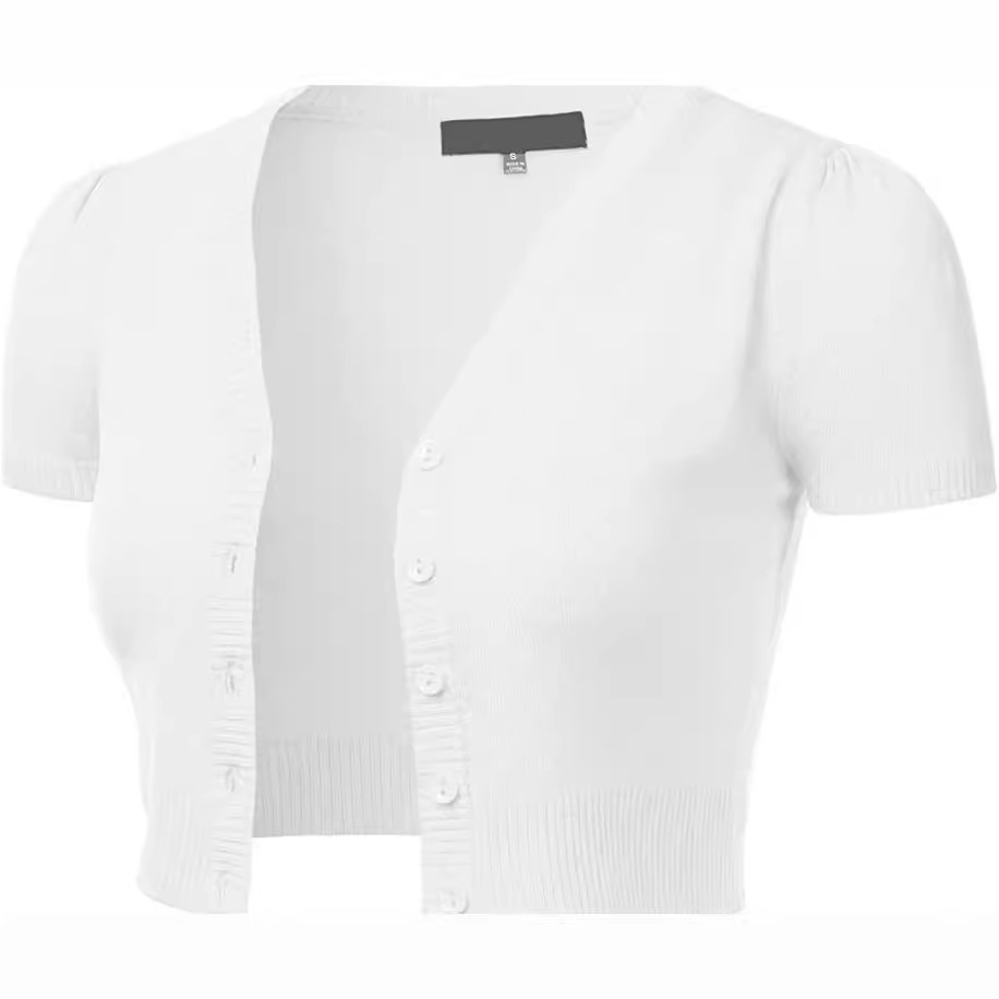 Short Solid V-Neck Button-Front Cardigan Top