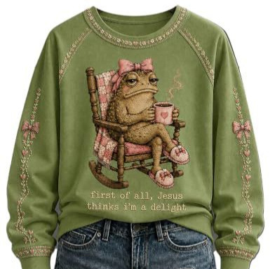 Women's Frog Bow Print Heavyweight Sweatshirt