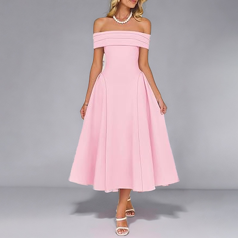 Women's Off-Shoulder Long Evening Dress with Waist-Cinching