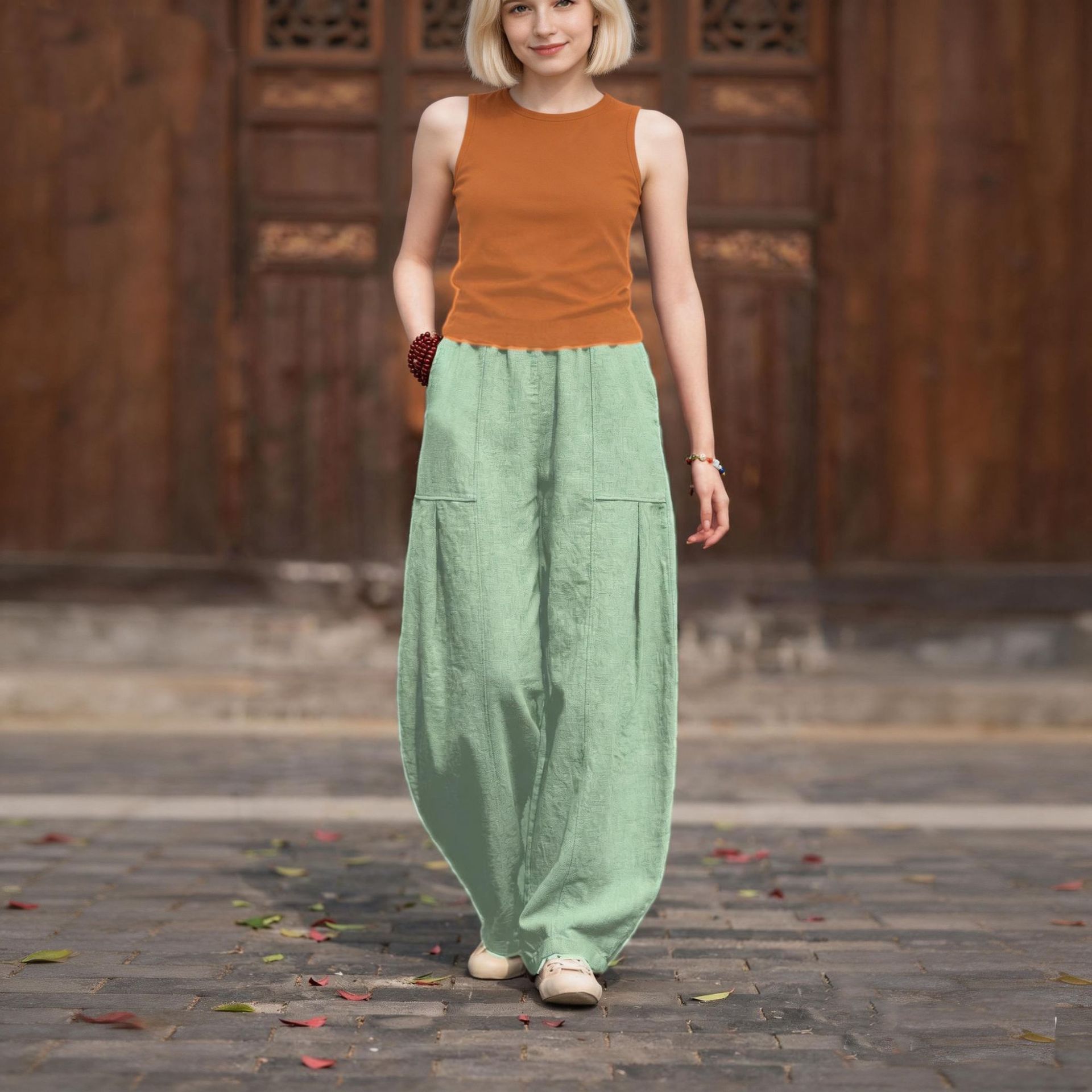 Women's Retro Loose Wide-Leg Lantern Pants Casual