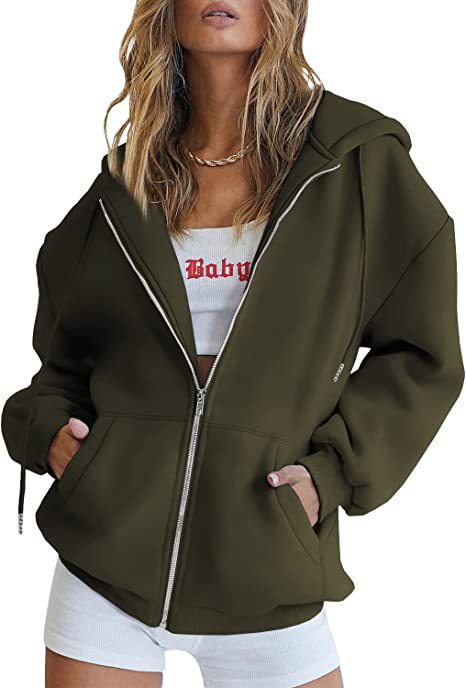Women's Minimalist Solid Print Zip-Up Hoodie