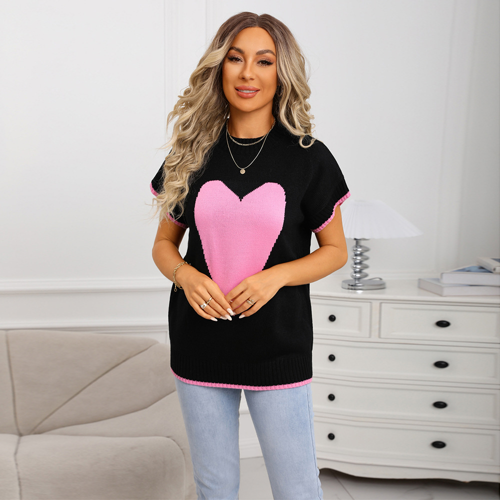 Women's Heart Pattern Knit Sweater Vest Sleeveless Crew Neck Pullover