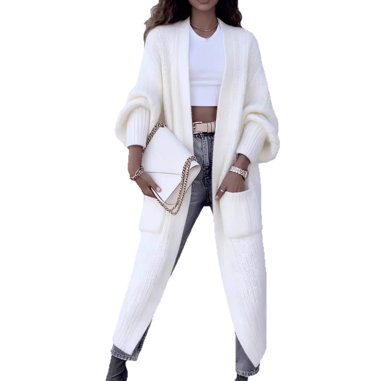 Women's Thick Knit Long Cardigan Sweater Coat Loose V-Neck Long Sleeve Midi