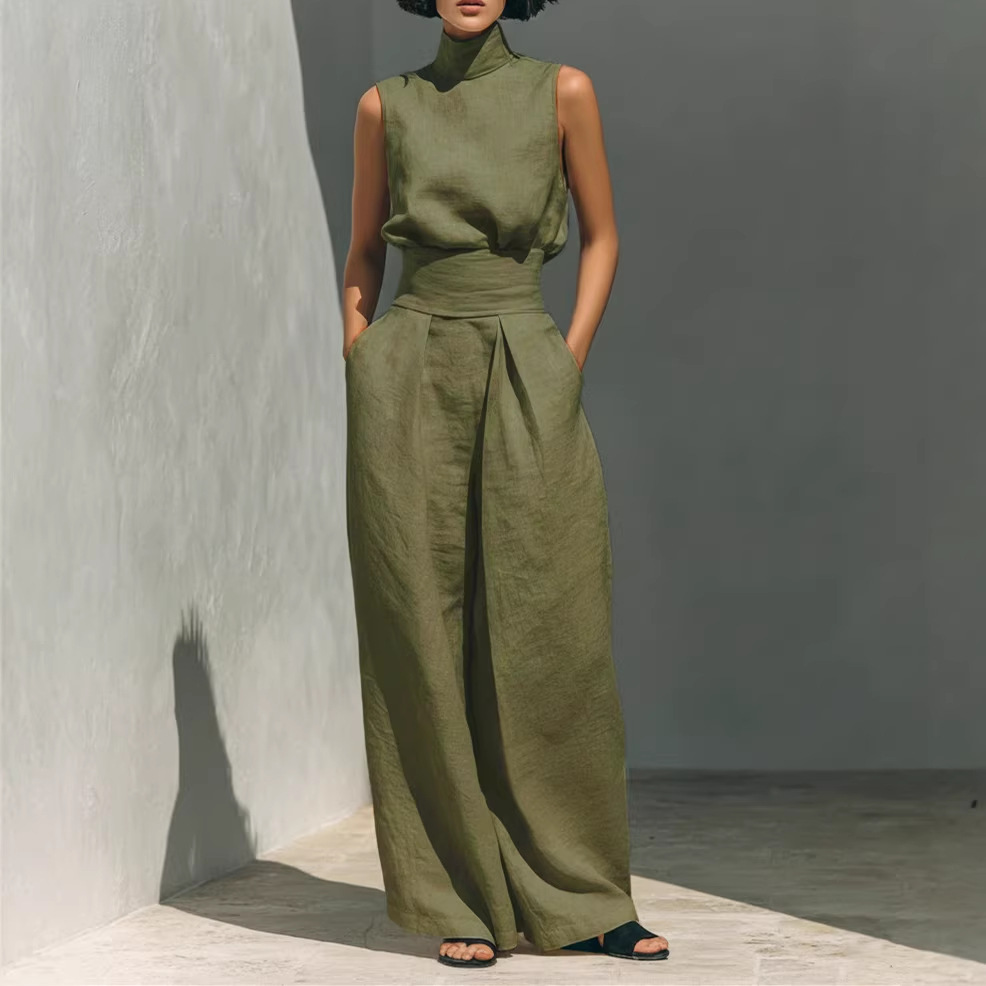 Women's Cotton-Linen Sleeveless Top and Pants Casual Set