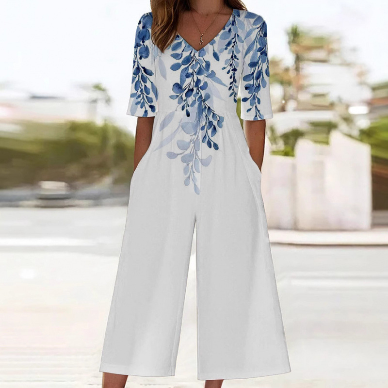 Floral Print Wide-Leg Jumpsuit with Sleeves