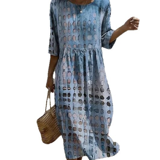 Women's Polka Dot Floral Print Pleated Midi Dress