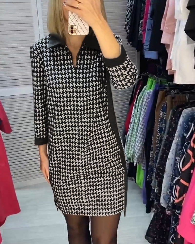 Floral Print V-Neck Long Sleeve Slim Fit Midi Dress