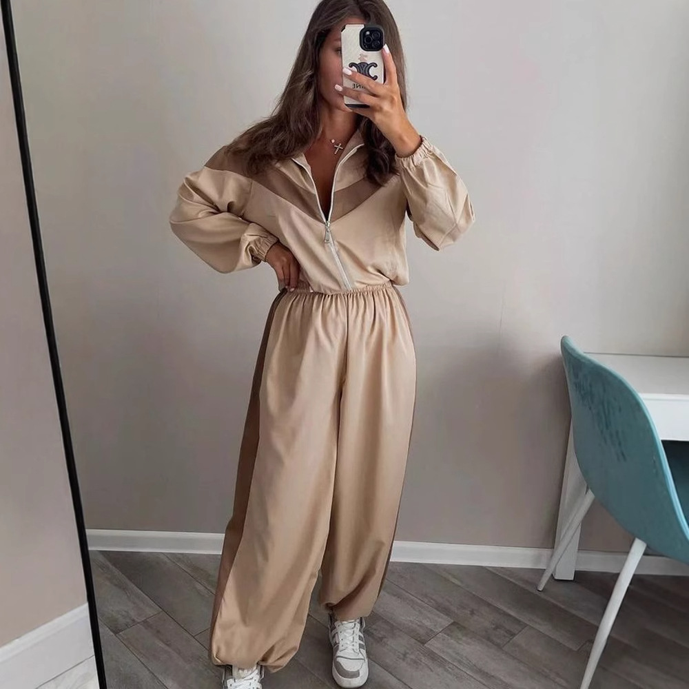 Women's Color-Block Long-Sleeve Track Jacket and Pants Set Streetwear