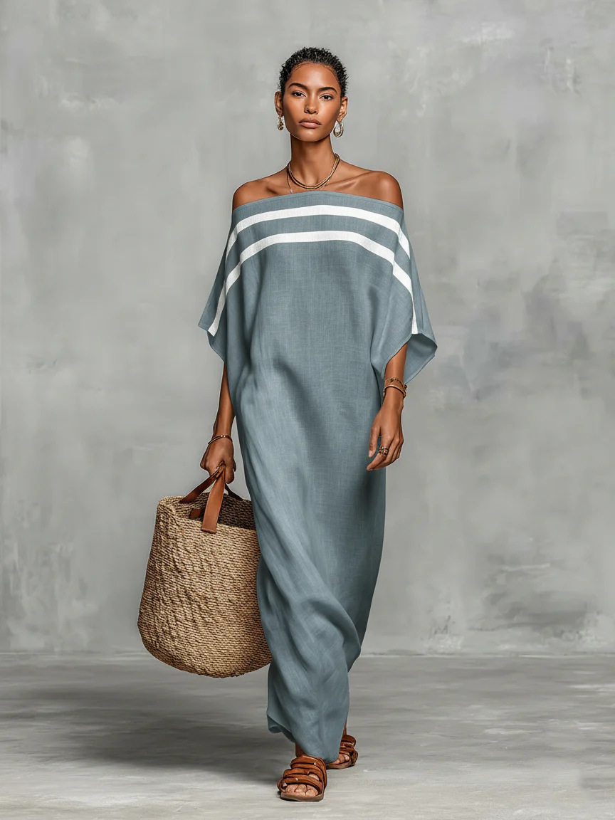 Off-Shoulder Maxi Dress with Batwing Sleeves