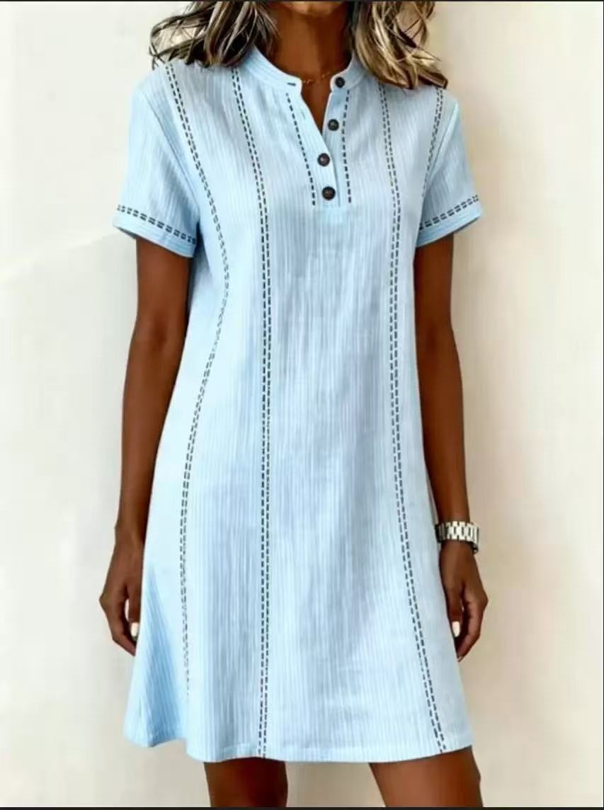 Women's Summer Loose Casual Printed Button Polo Collar Midi Dress