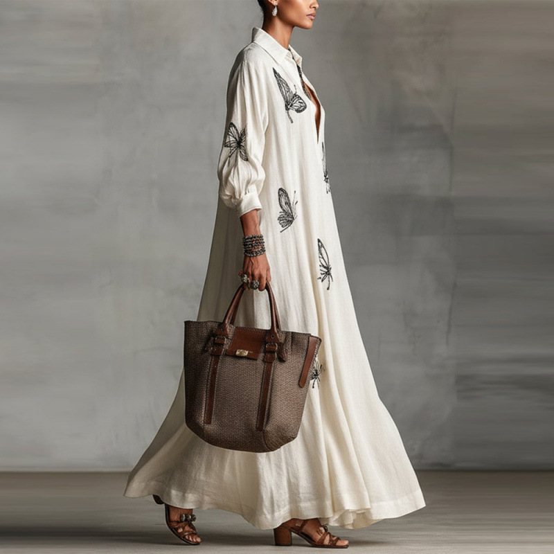 Women's Deep V-Neck Loose Casual Long Dress