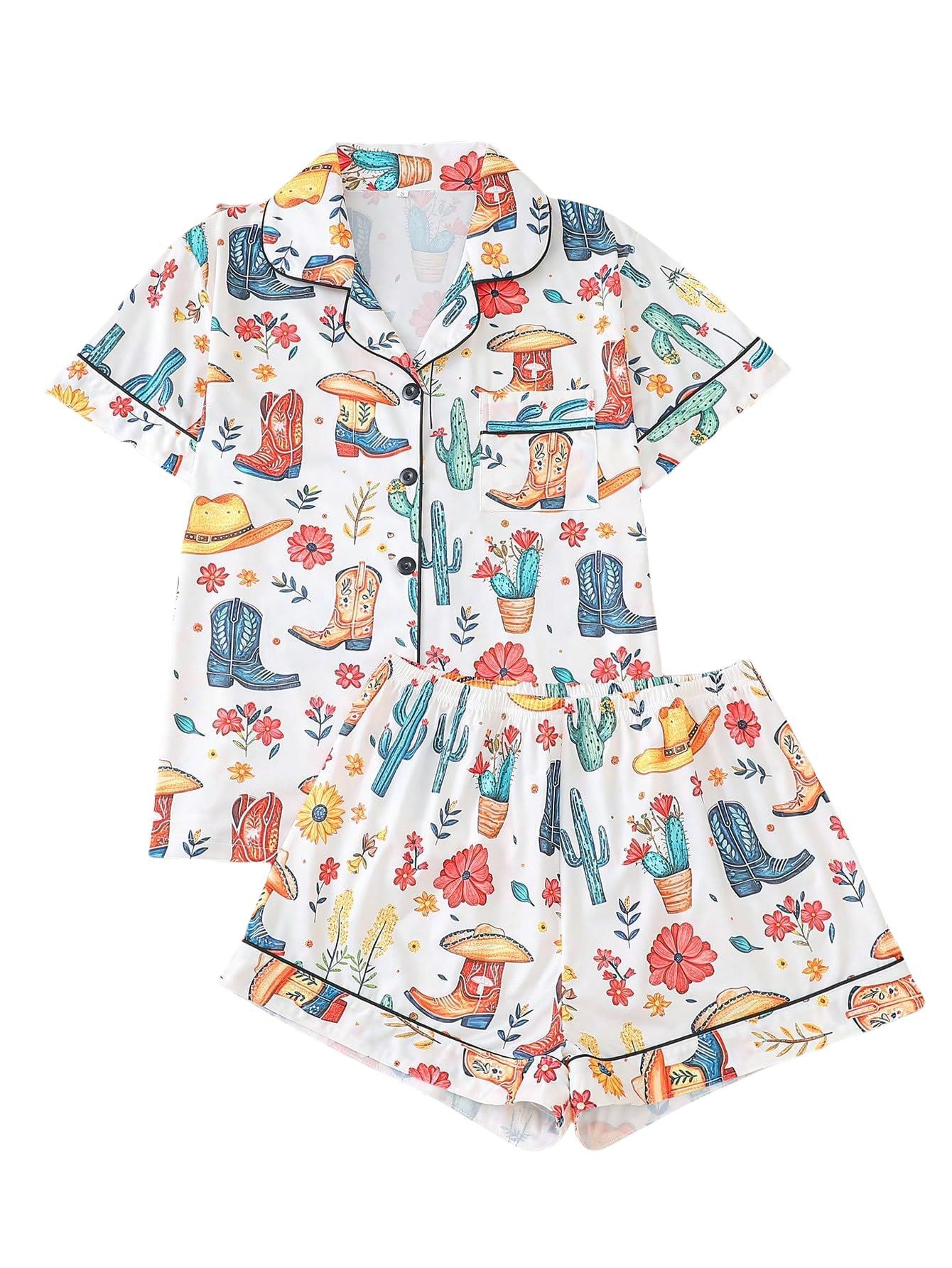 Women's Summer Hawaiian Print Short Sleeve Shirt Set