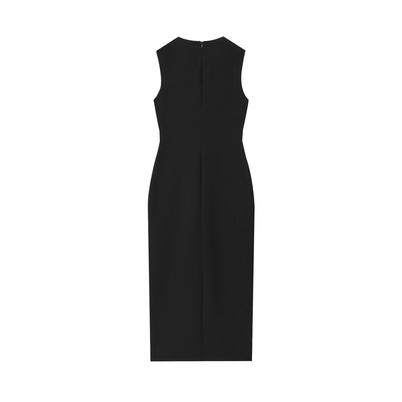Women's Belted Crepe Midi Dress with Collar Sleeveless Solid