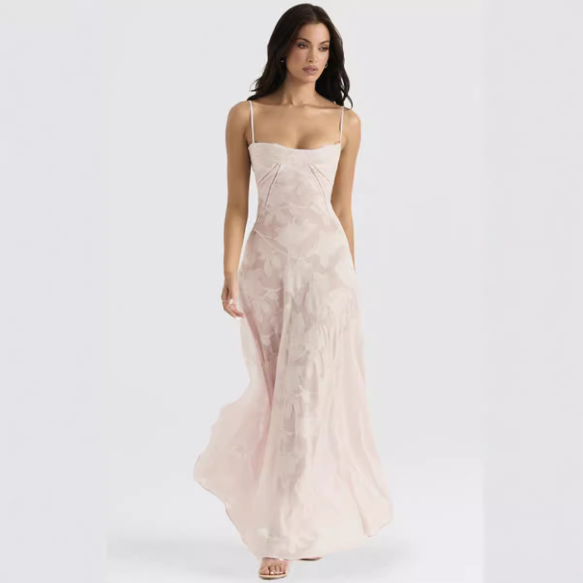 French Lace Tie Strap Sleeveless Long Dress