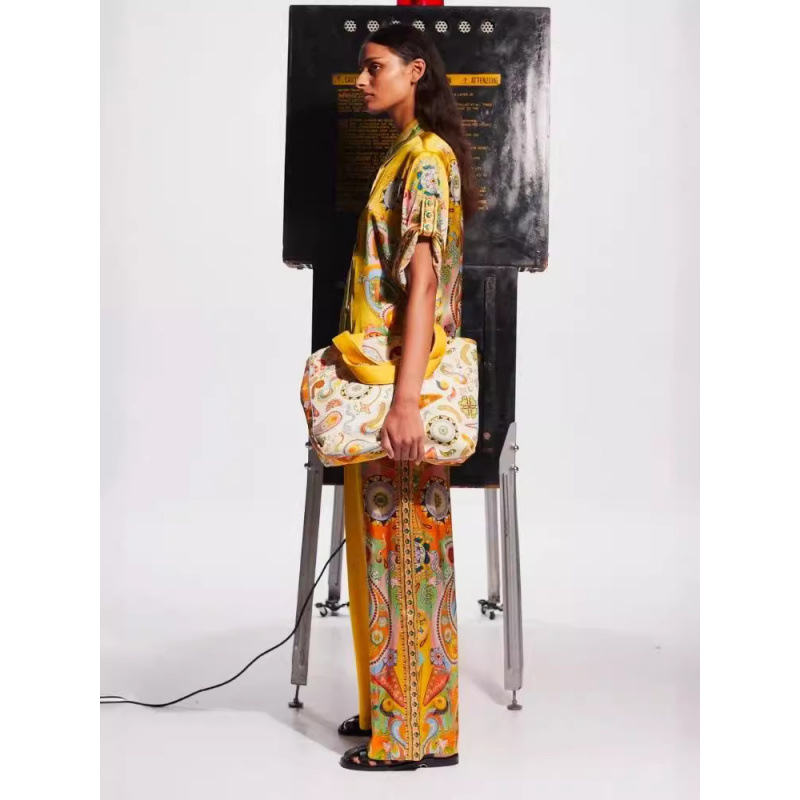 Satin Floral Print Short Sleeve Tie Two-Piece Set