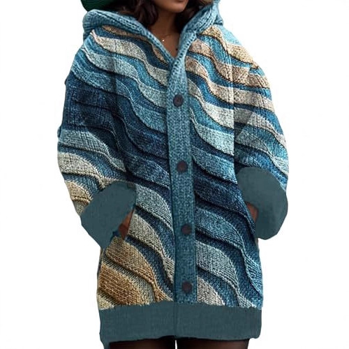 Women's Hooded Floral Animal Print Faux Sweater Cardigan