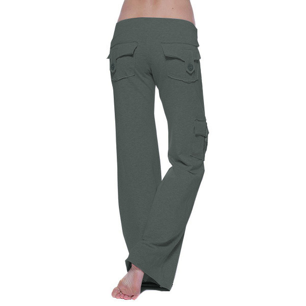 Women's Stretch Waist Button Pocket Yoga Pants Slimming Flare