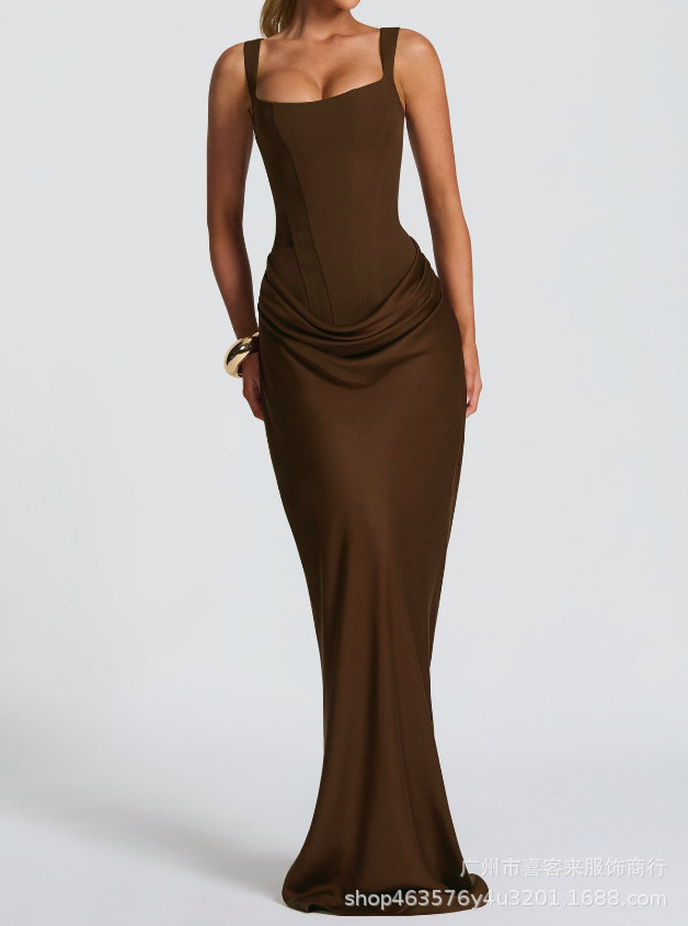 Women's Sleeveless Bodycon Maxi Dress with Corset Detail