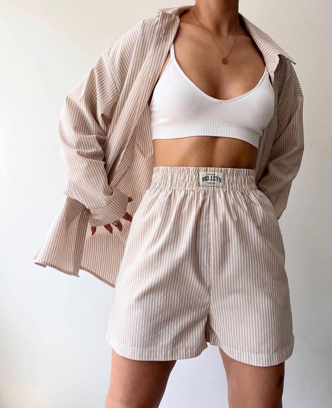 Striped Long Sleeve Shirt and Shorts Two-Piece Set