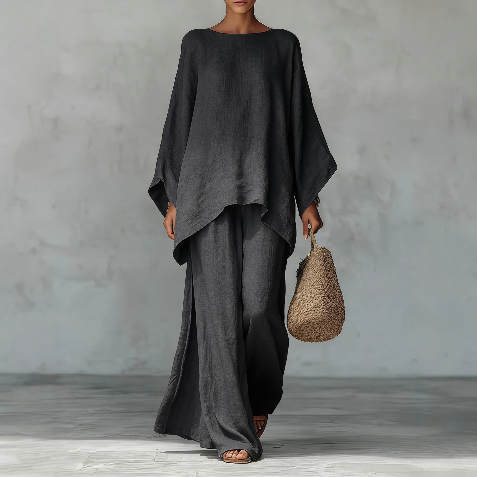 Women's Linen-Blend Shirt & Wide-Leg Pants Set