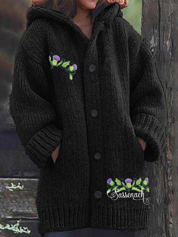 Women's Boho Print Hooded Button Cardigan Sweater