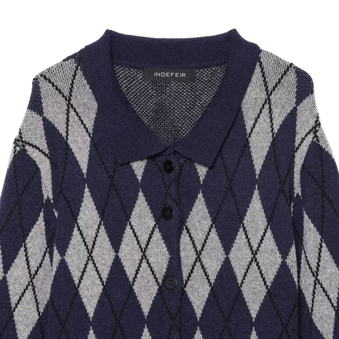 Women's V-Neck Plaid Knit Cardigan Long Sleeve