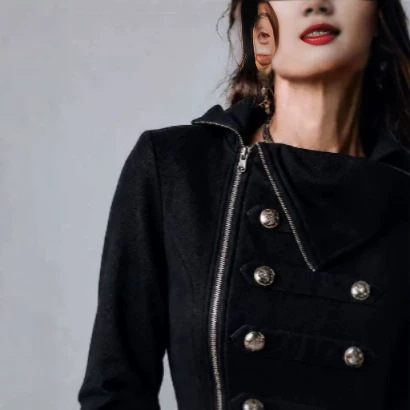 Women's Retro Solid Color Asymmetric Button Placket Ruffle Jacket
