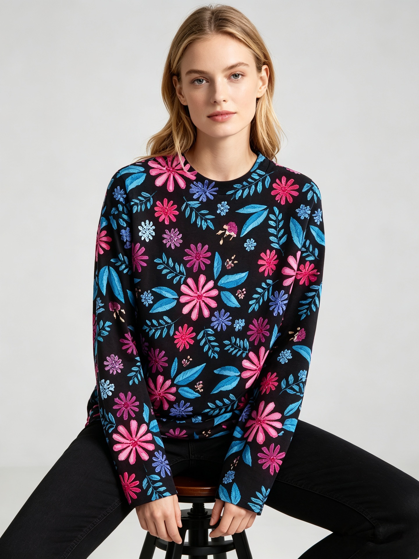 3D Christmas Print Crewneck Knit Sweater