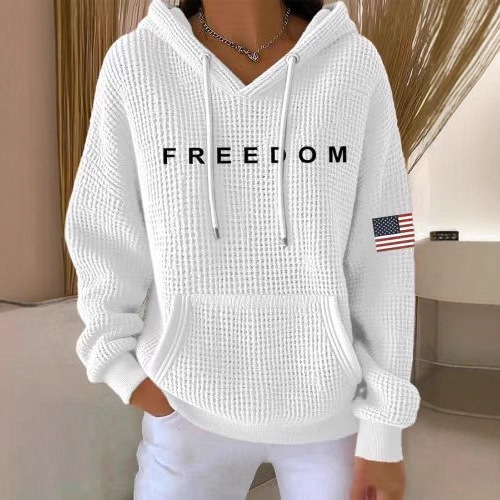 Women's Freedom Peace American Flag Print Hoodie