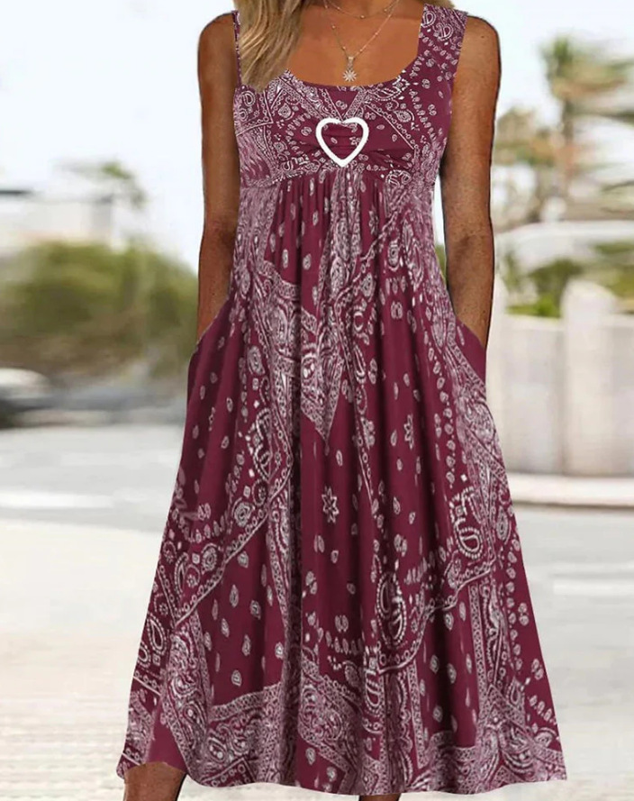 Sleeveless Floral Midi Dress Square Neck Loose Fit Vacation