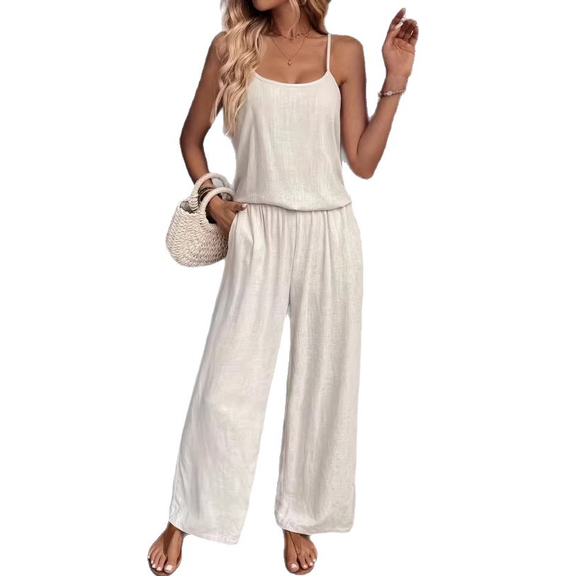 Women's Solid Color Cami Top and Pants Casual Vacation Set