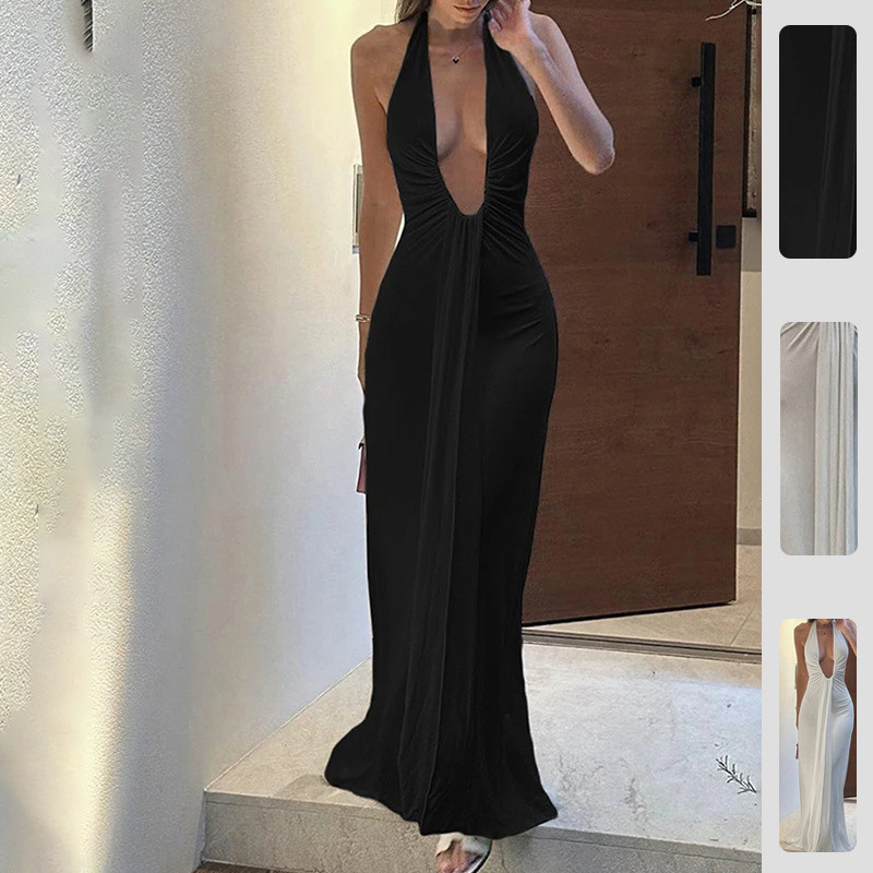 Women's Elegant Open-Back Halter Long Dress