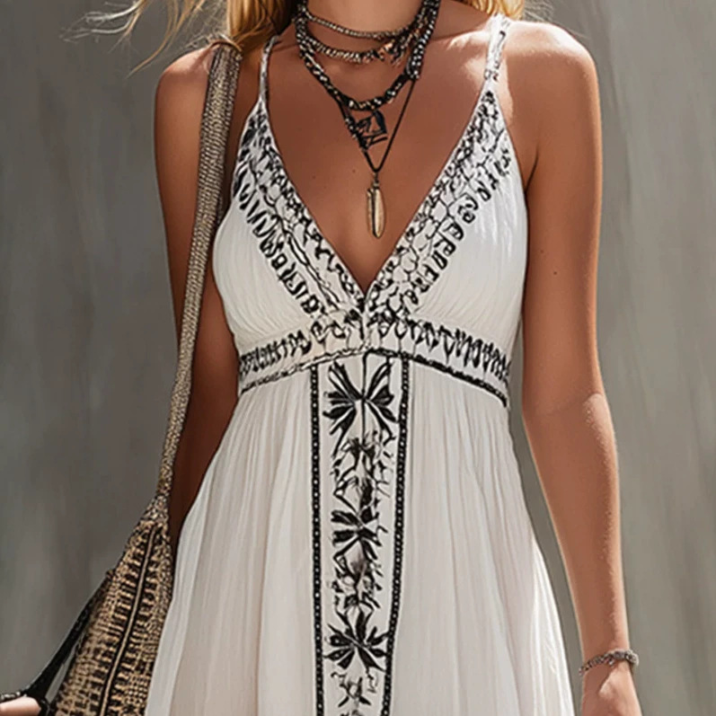 Retro Color-Block Floral Print Chiffon Spaghetti Strap Maxi Dress