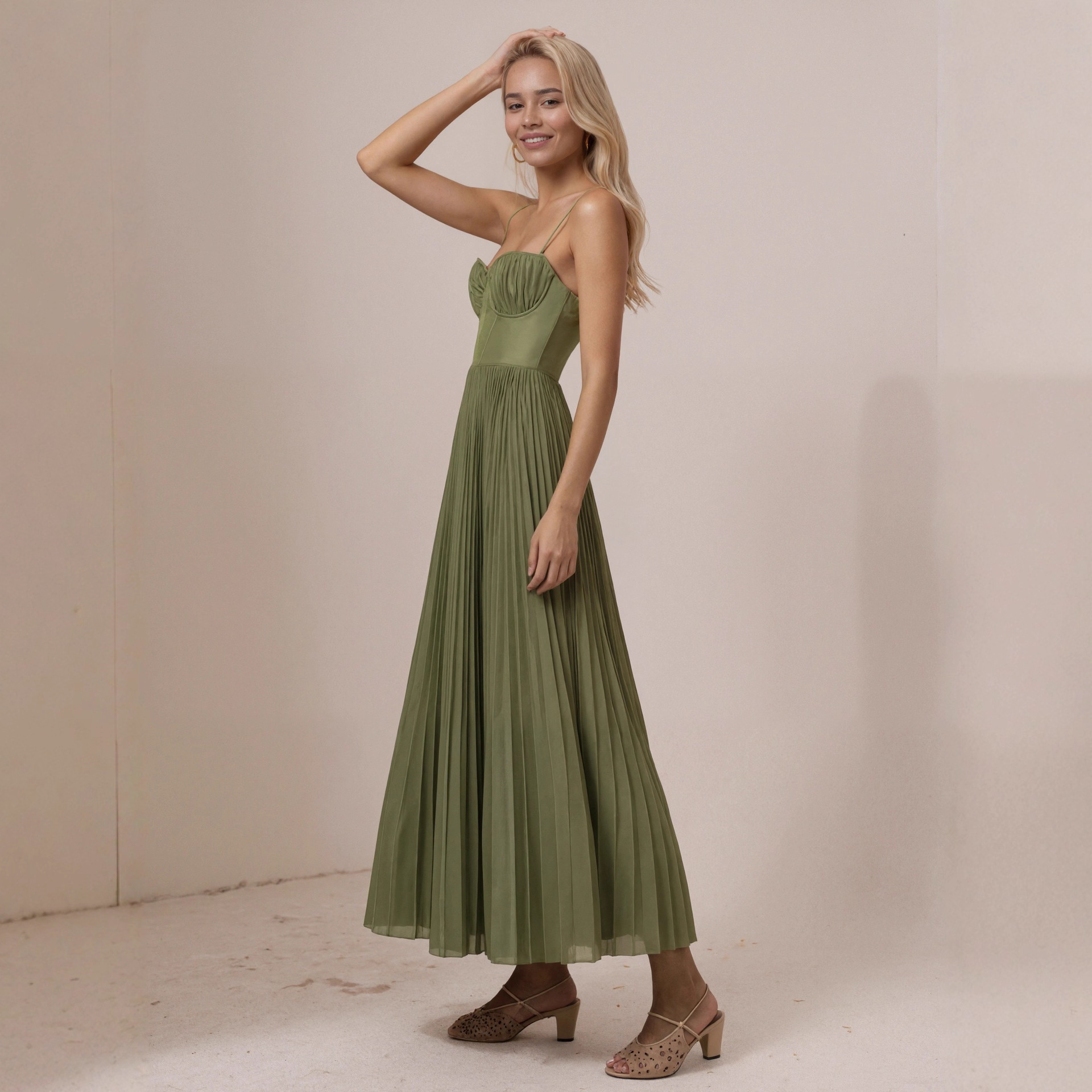 Women's Backless Deep V-Neck Sexy Midi Dress for Prom & Bridesmaid