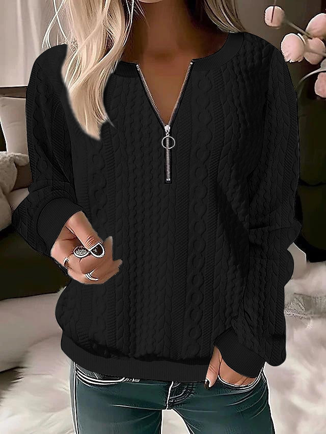 Women's Zip-Up Long Sleeve Solid Color Sweatshirt